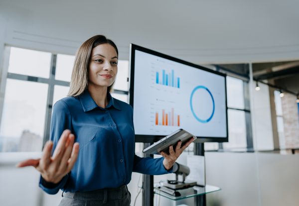 Businesswoman presenting financial result